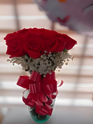 Jarrón 24 rosas y gypso R148